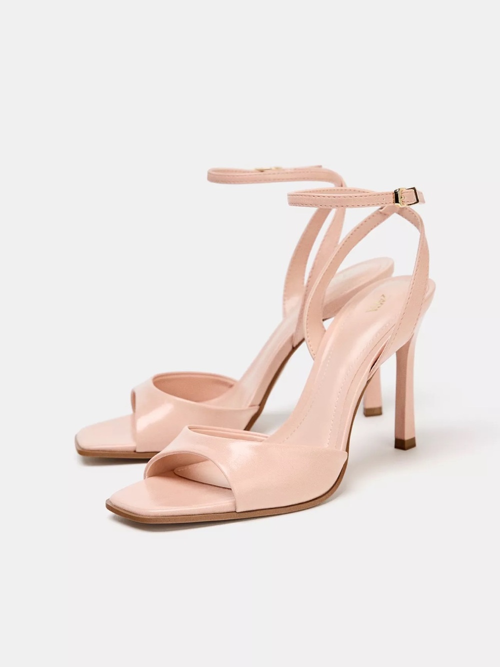 Zara Pale Pink Strappy Square Toe Block Heel Sandals